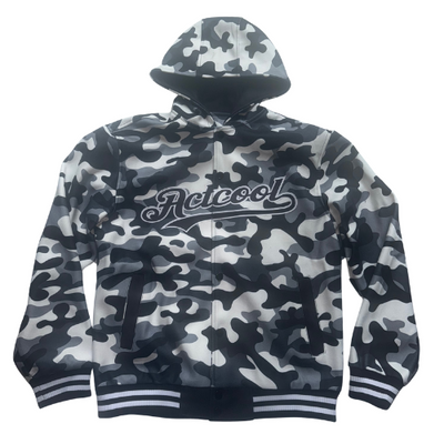 ACTCOOL HOODED CAMO BUTTON-UP BLACK & WHITE