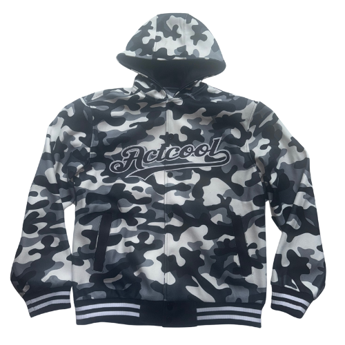 ACTCOOL HOODED CAMO BUTTON-UP BLACK & WHITE