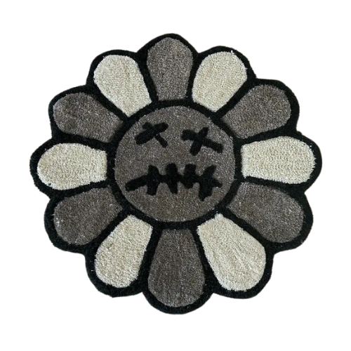 BLACK AND WHITE FLORAL RUG