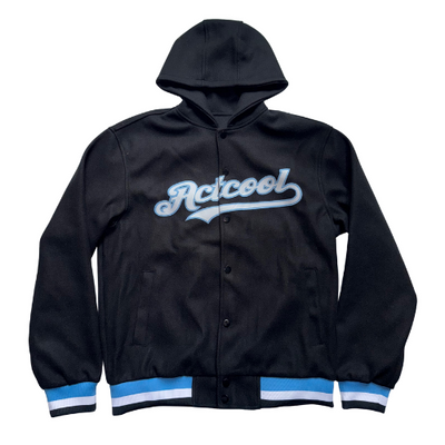 ACTCOOL HOODED BUTTON-UP BLACK BLUE & WHITE